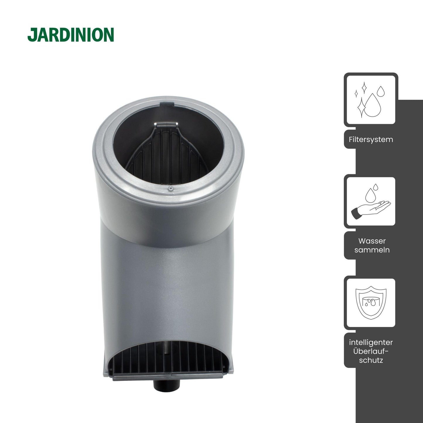 Jardinion rainwater filter, downpipe leaf diverter Silver 30.5 x 12 x 17.5cm Rainwater collector for downpipes DN75, DN85, DN100