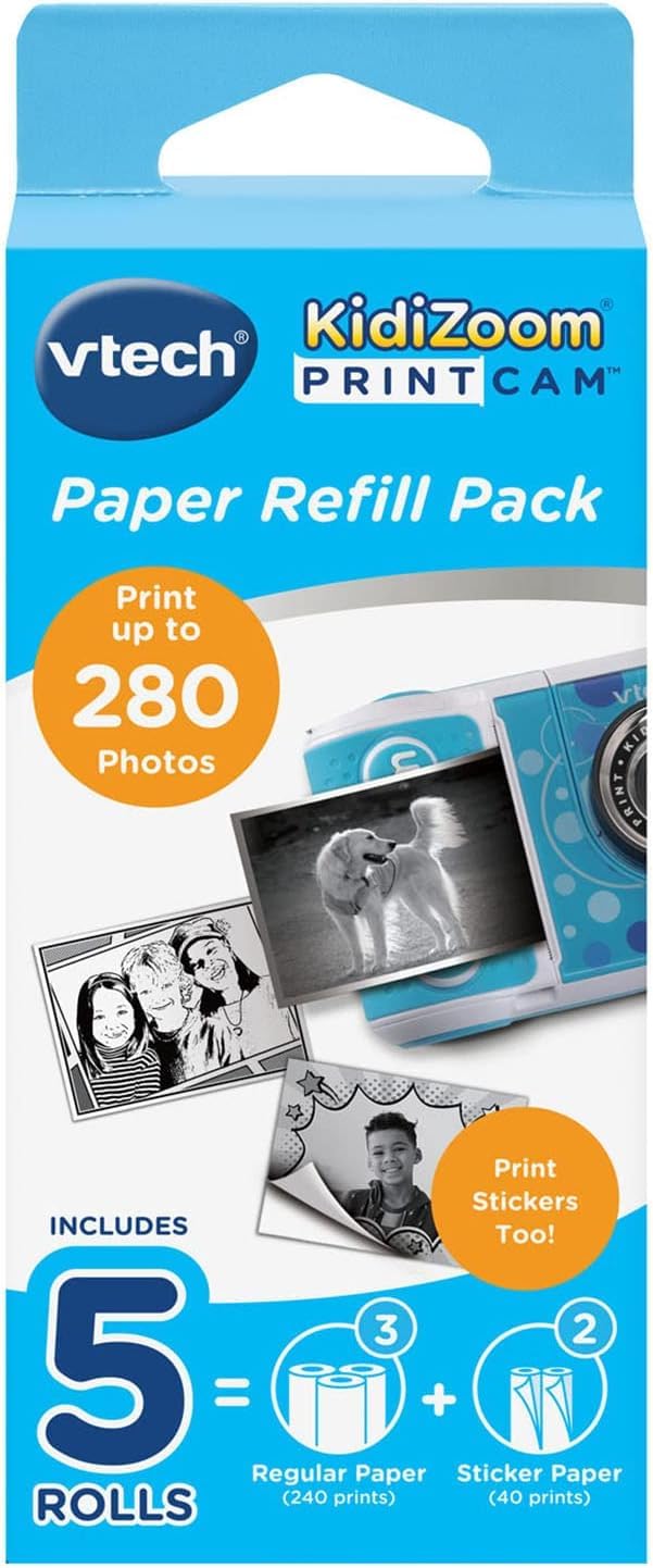 VTech KidiZoom Print Cam - Instant camera for kids with printing function, selfie and video function, ages 4-12 & KidiZoom Print Cam - Thermal paper - Vtech 80-417449 kids camera, Multicolor