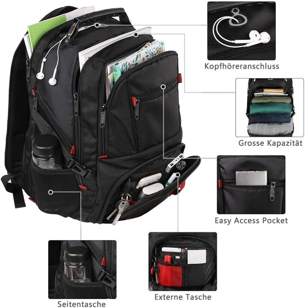 MATEIN Large Laptop Backpack Men 50L, 17.3 Inch Work Waterproof Backpack Laptop Bag Travel Backpack, School Backpack Teenage Boys Anti Theft Business Black