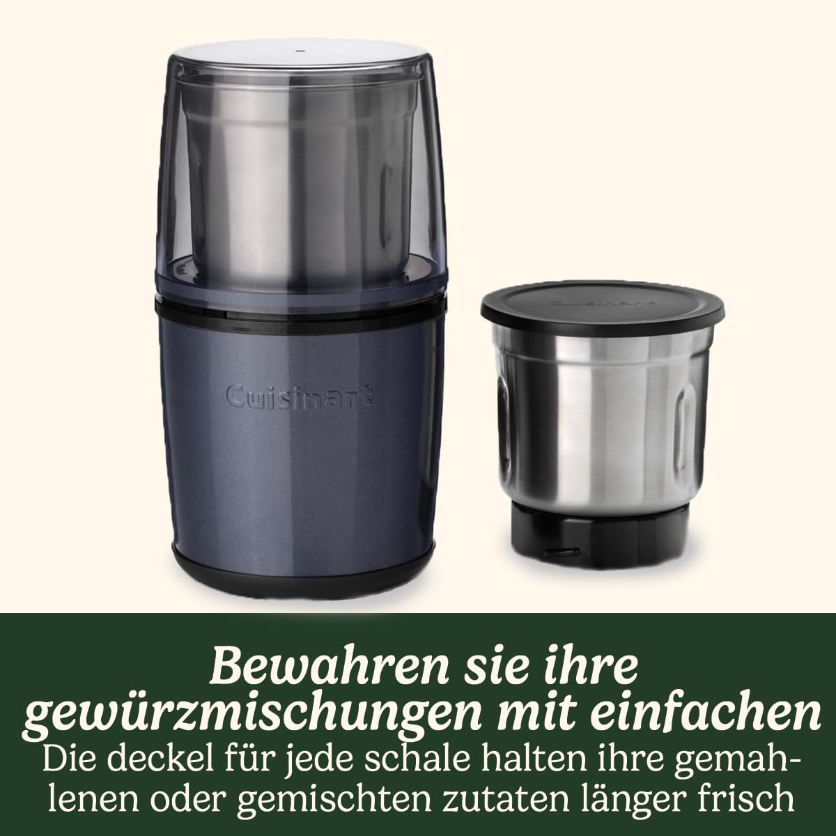 Cuisinart Electric Spice Grinder | Coffee Grinder, Nut Grinder, Seed Grinder for kitchen, wet & dry | Electric | Two stainless steel bowls with storage lids | Dishwasher safe | Blue