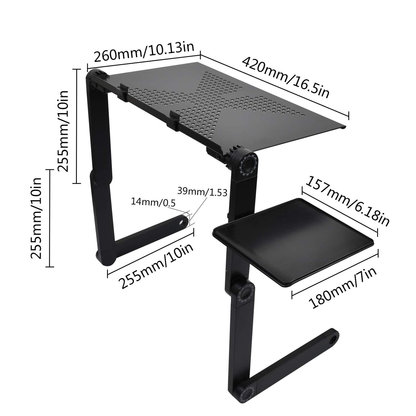 Ideal Swan laptop stand, adjustable height, foldable laptop table holder, notebook stand with mouse pad for bed or couch, laptop desk for MacBook, Dell, Lenovo, Samsung, Acer - Black.