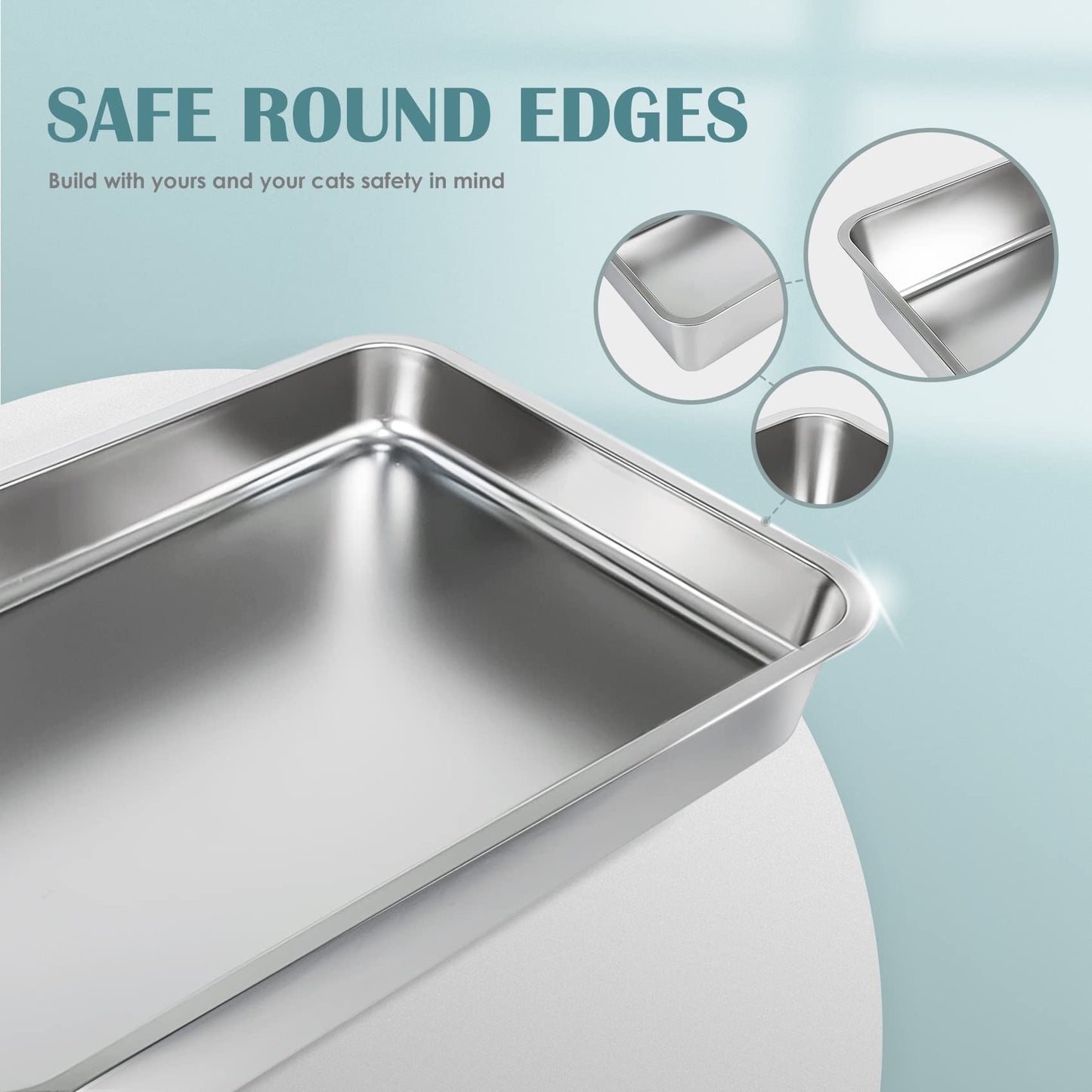 IKITCHEN Large Cat Litter Box Stainless Steel (45x35x10cm), Litter Box Cat Toilet, Cats and Rabbits Metal Toilet, Never Smells, Non-Stick Smooth Surface (Silver, 17.7" L x 13.5" W x 4" H)