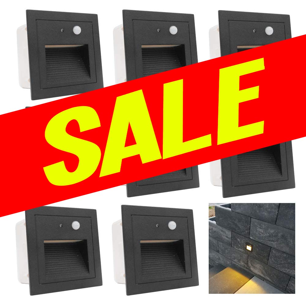 Arote 8th 3W LED stair light with motion sensor 3000K IP65 Square recessed wall light wall light wall-mounted spotlight step light lighting lamp, indoor outdoor black aluminum 230V warm white, sensor