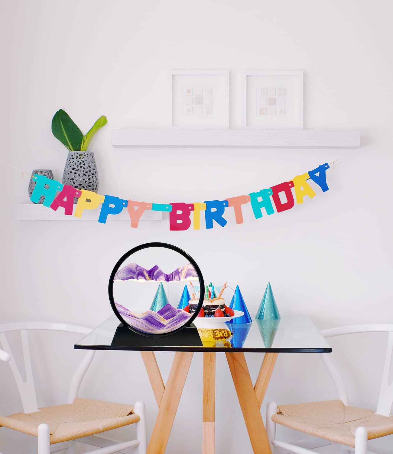 Yuomiker Dynamic 3D Sand Art to Rotate, Flowing Sand Painting in Circular Glass Frame, Moving Sand Picture Natural Landscape, Relaxing Decoration for Office Home Desktop Art (Purple, 12")