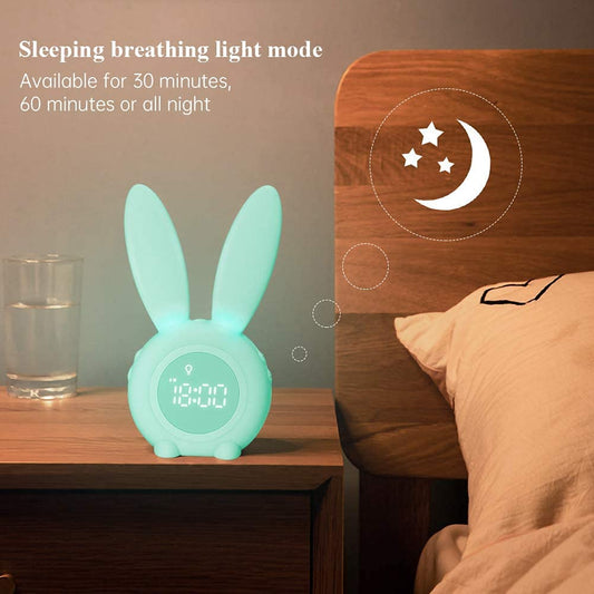 YONGYAO Kids Light Alarm Clock with Night Light, Cute Rabbit Children's Alarm Clock, 2 Alarms, Snooze and Timer, Adjustable Volume, Alarm Clock for Girls Boys