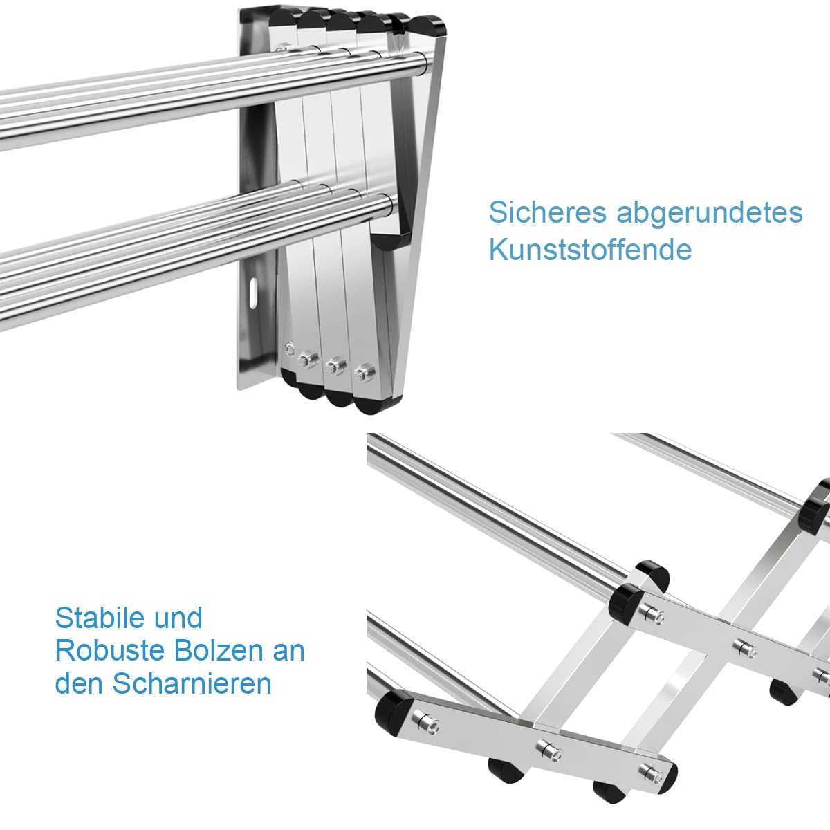 COSTWAY wall-mounted drying rack made of stainless steel with 8 rods, space-saving wall laundry dryer, load capacity 25 kg, for laundry room, bathroom.