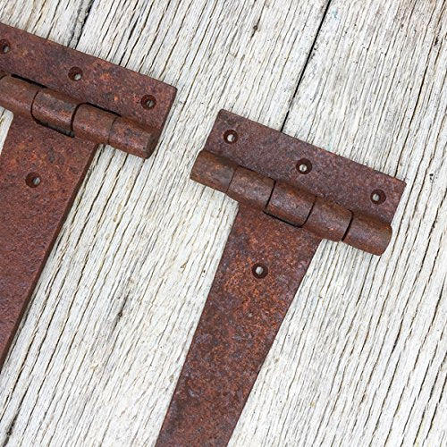 Antique - Rustic wrought iron gate hinge, 2 antique chest hinges long straps forged.