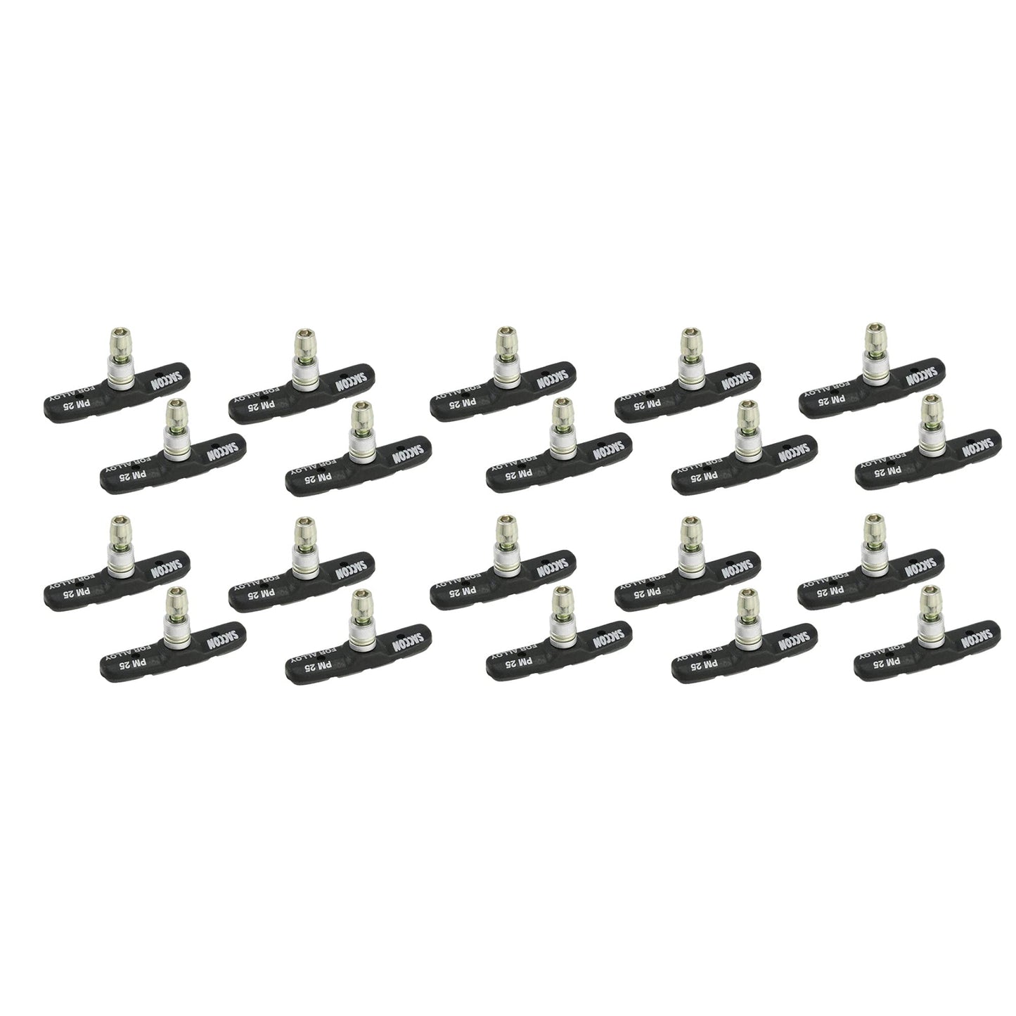 P4B | Brake pads for V-Brake - 70 mm | Model PM25 | Bicycle brake pads with bolts, symmetrical thread, and mounting material (black / 10 pairs = 20 pieces)