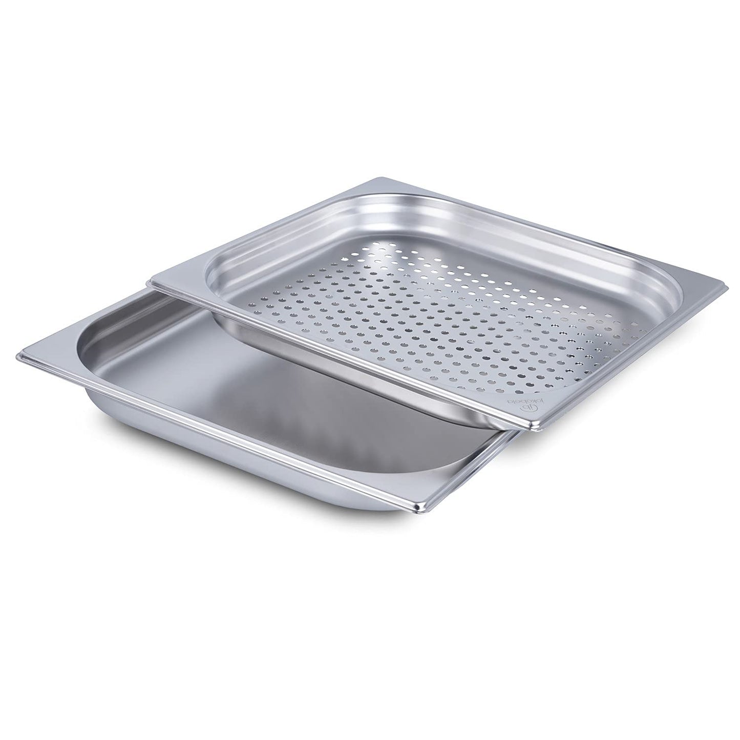 jokobela 2-piece GN container set :: 1x perforated / 1x non-perforated :: suitable for Gaggenau, Miele, and Siemens steam ovens (stainless steel, dishwasher safe, GN 2/3, W 32.5 x L 35.4 x 40mm deep)