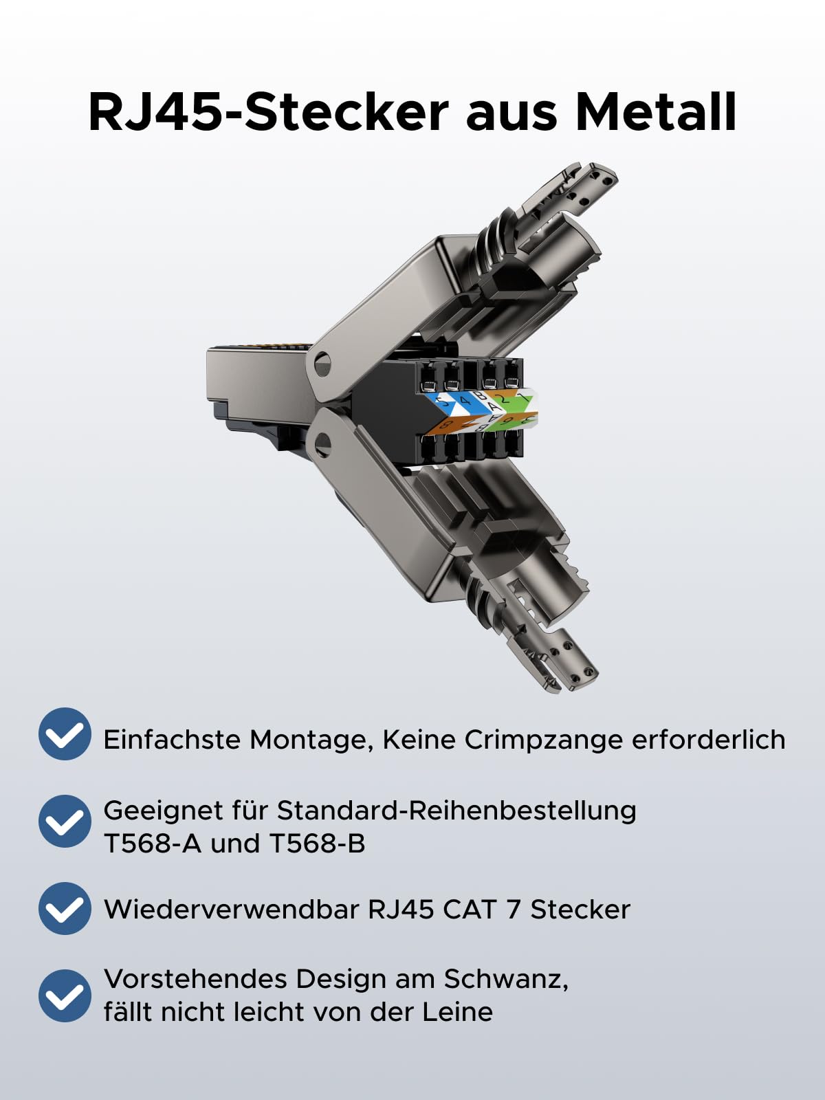 UGREEN CAT 7 RJ45 connector network plug 10Gbps for LAN cable solid cable tool-free AWG 22-24 support POE fully shielded STP 50μ gold-plated contacts (4 pieces)