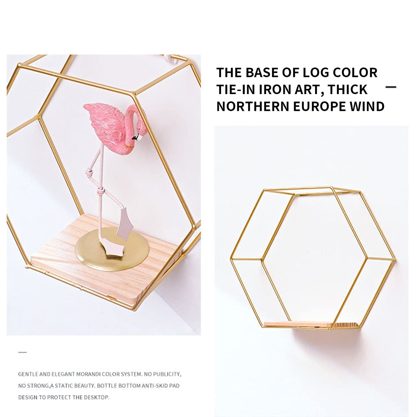 Hexagon wall shelf metal 3 piece set, gold decorative hanging shelf loft wall shelves, wall shelf for wall decor in living room, bedroom, bathroom, café, and hotel