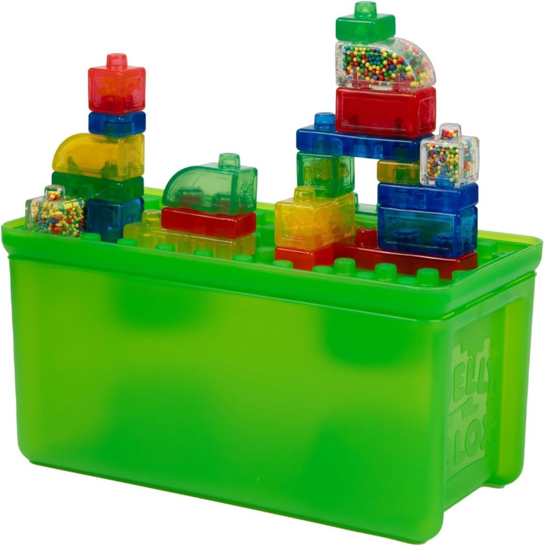 Jelly Blox Stash & Stack (2-in-1 storage case), building toy for ages 2 and up, includes 30 sensory blocks, construction toy for kids