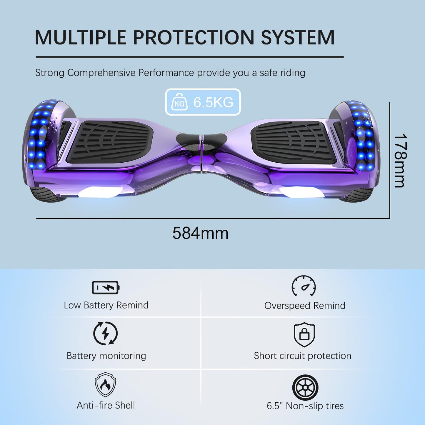 RCB Hoverboard with Seat and Hoverkart Set 6.5 inch hoverboards for kids, Hoverboards with Bluetooth and LED lights, Go-Kart Solid Seat, Gift for Kids