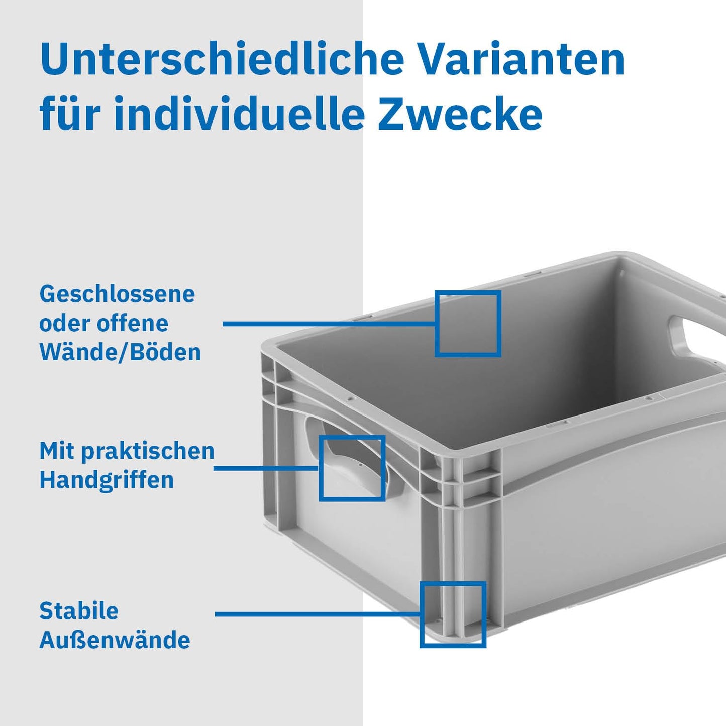 THE BOX FACTORY Euro container 400x300x220mm | closed box | storage box | plastic crates | storage container with handles | sturdy stackable box | Euro box | reusable container