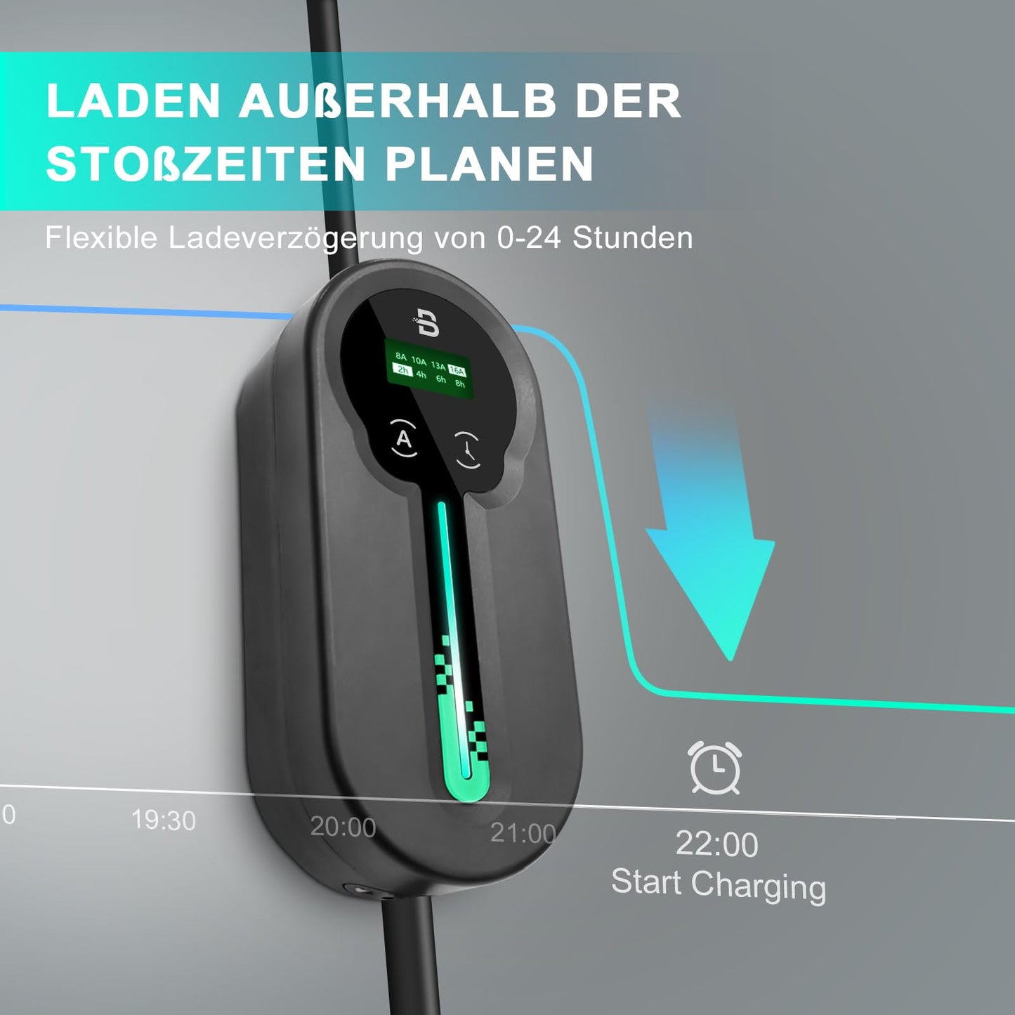 Beny Type 2 Charging Cable 6m - 3.68kw Portable Charging Cable Electric Car Type 2 Schuko for Electric Vehicles, IP66 Waterproof Mobile Wall Box with LED Display Adjustable Time Delay & Carrying Bag