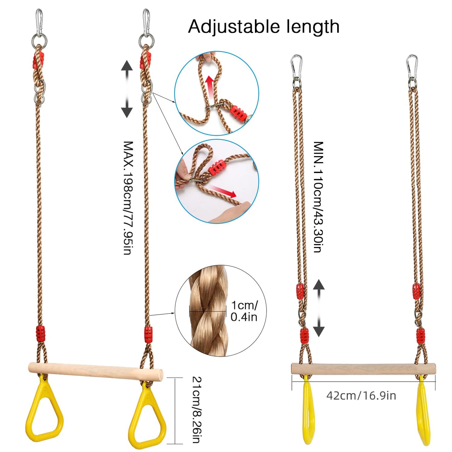 PELLOR Multifunctional Kids Wooden Trapeze Swing with Plastic Rings (Yellow)
