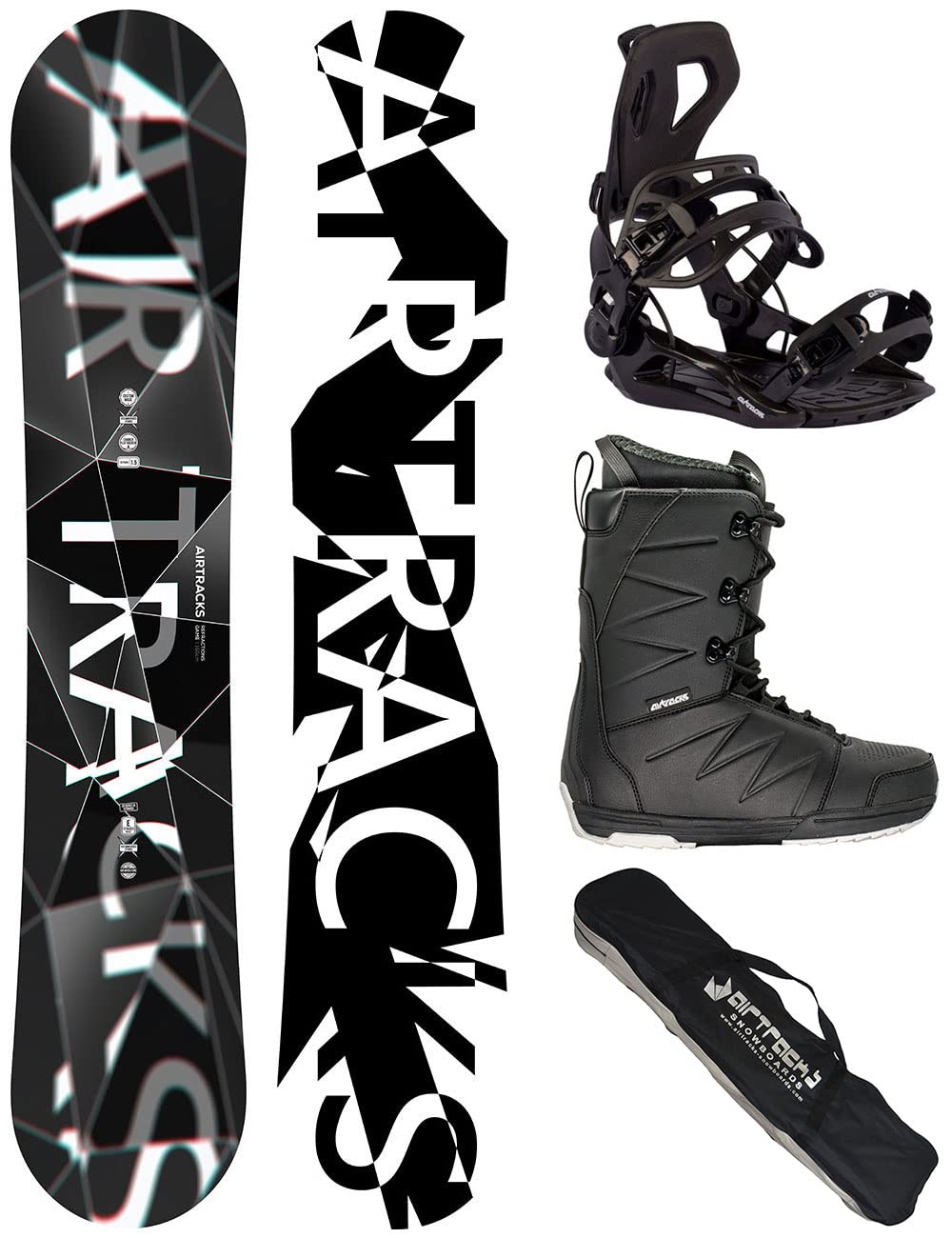 Airtracks Snowboard Set - Wide Board Refractions Game 161 - Soft Bindings Master - Soft Boots Star Black size 46 - SB Bag