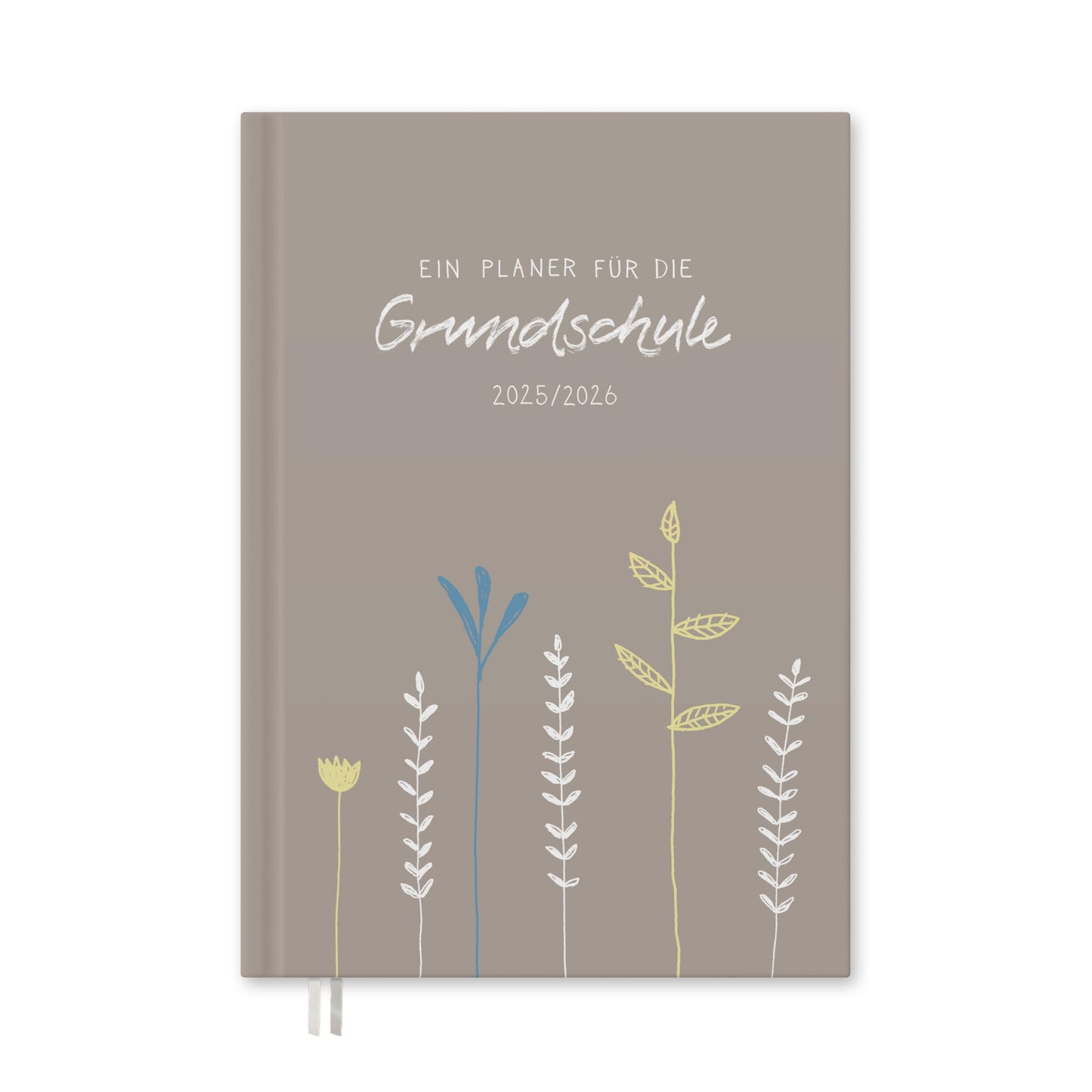 One of the good teacher planners 2025-2026, A4 elementary school planner, 1 double page per week, hardcover school planner for the 25/26 school year, gray beige with flowers, FSC paper.