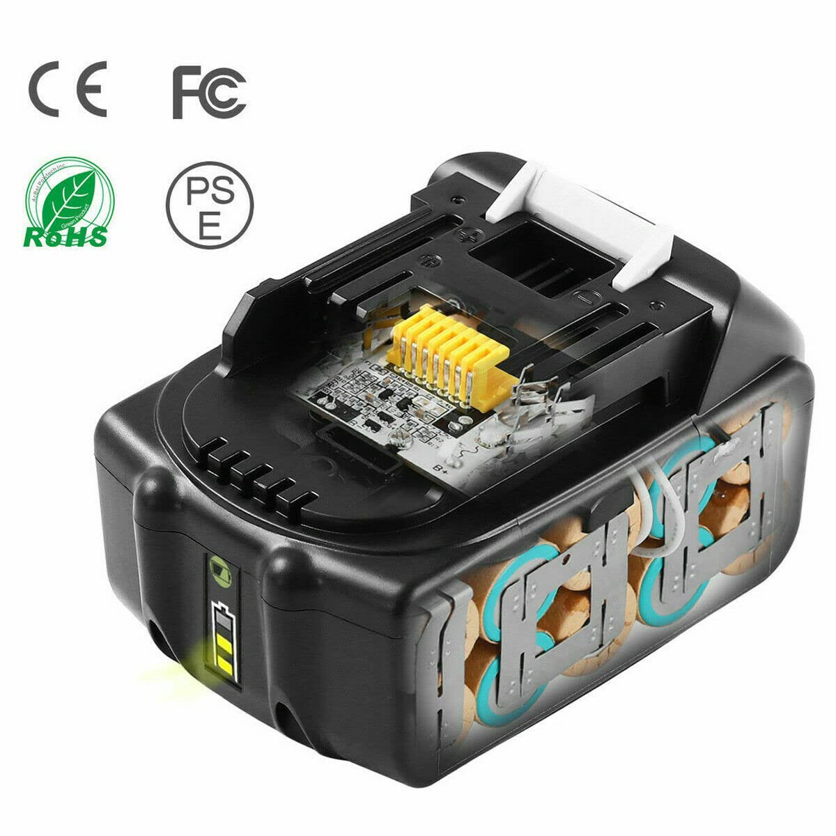 2X BL1850B 5000mAh battery replacement + charger 18V 5Ah for Makita charger DC18RC 3A. Compatible with Makita BL1850B BL1860B BL1830B, for Makita lawnmowers DLM431Z DLM380Z DUC353Z DHR171Z DHP482Z.