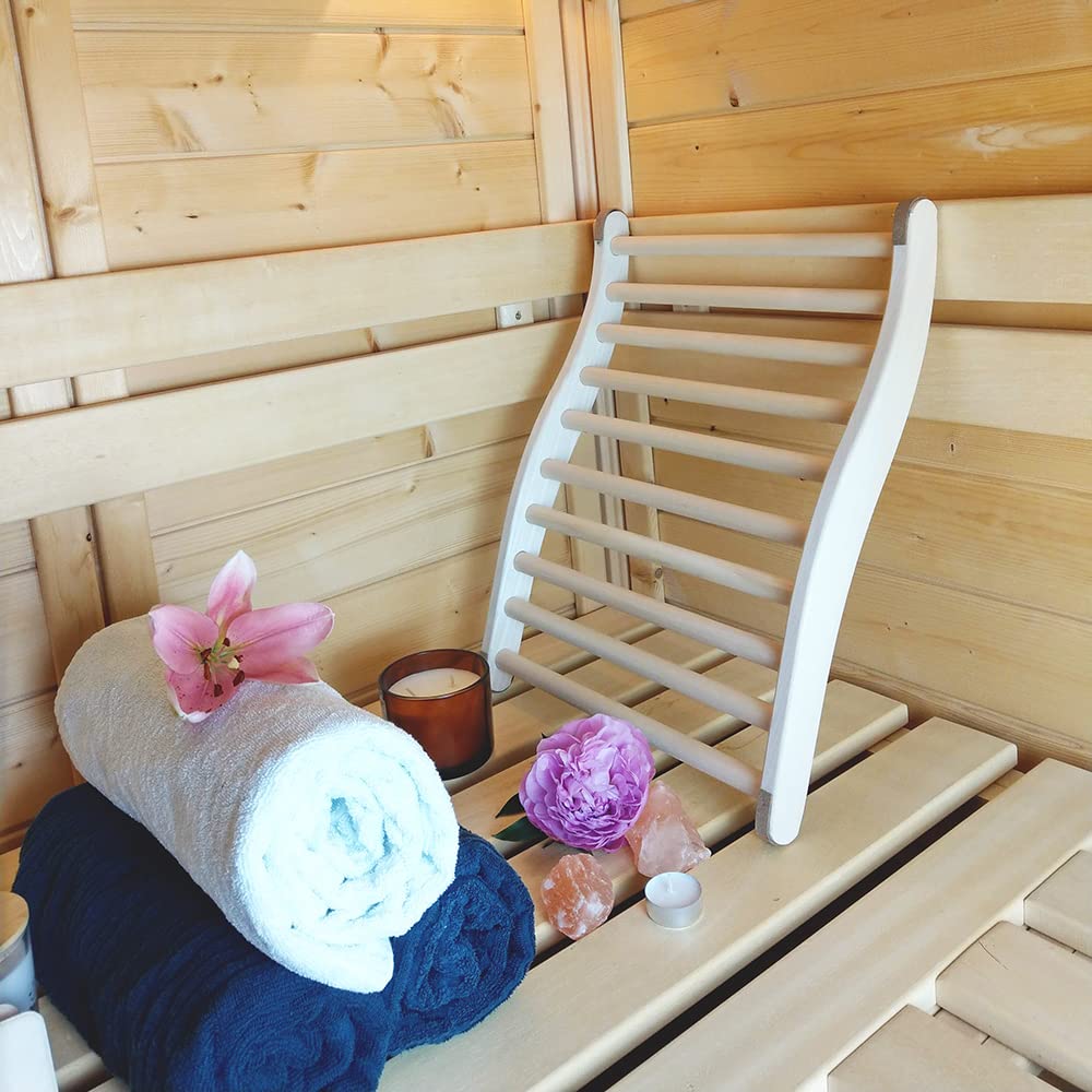 2X HOFMEISTER® Sauna backrest made of high-quality lime wood, 51 cm, ergonomically shaped, Made in Europe, non-slip sauna back support, Relax and unwind with headrest