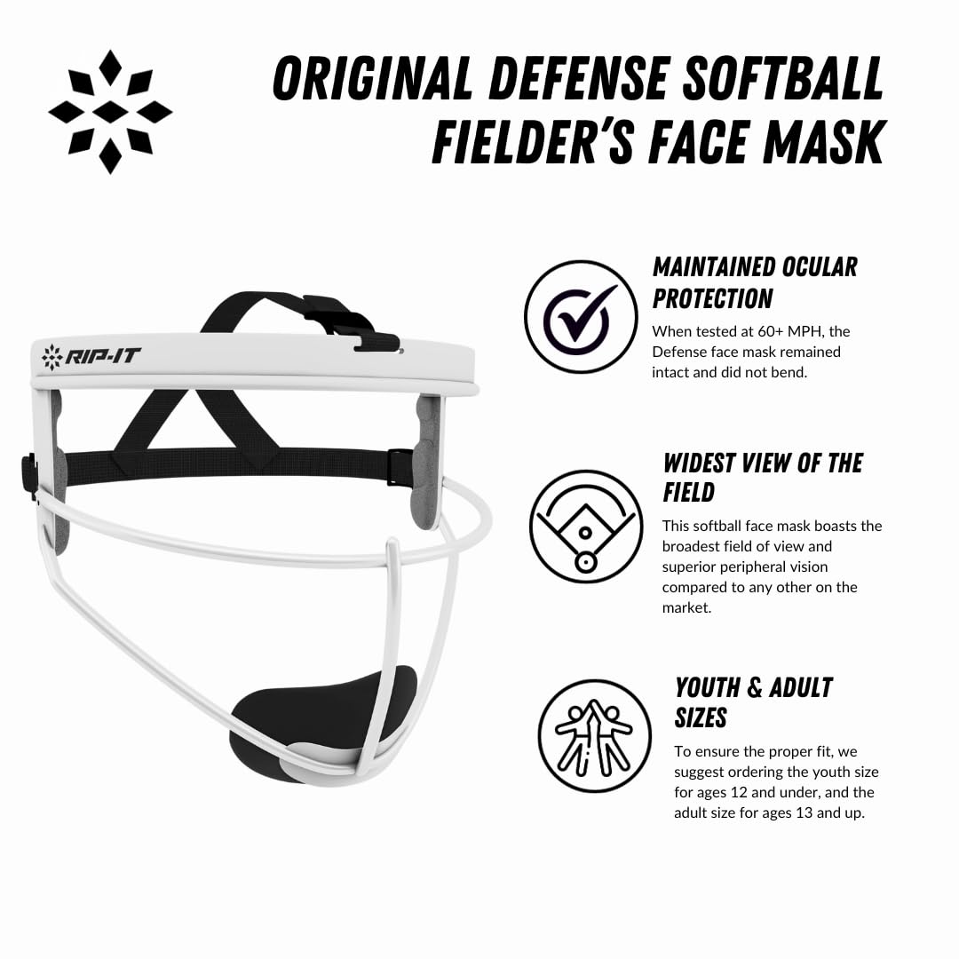 RIP-IT Original Defense Softball Face Mask, lightweight, protective softball fielder mask, adult, black.