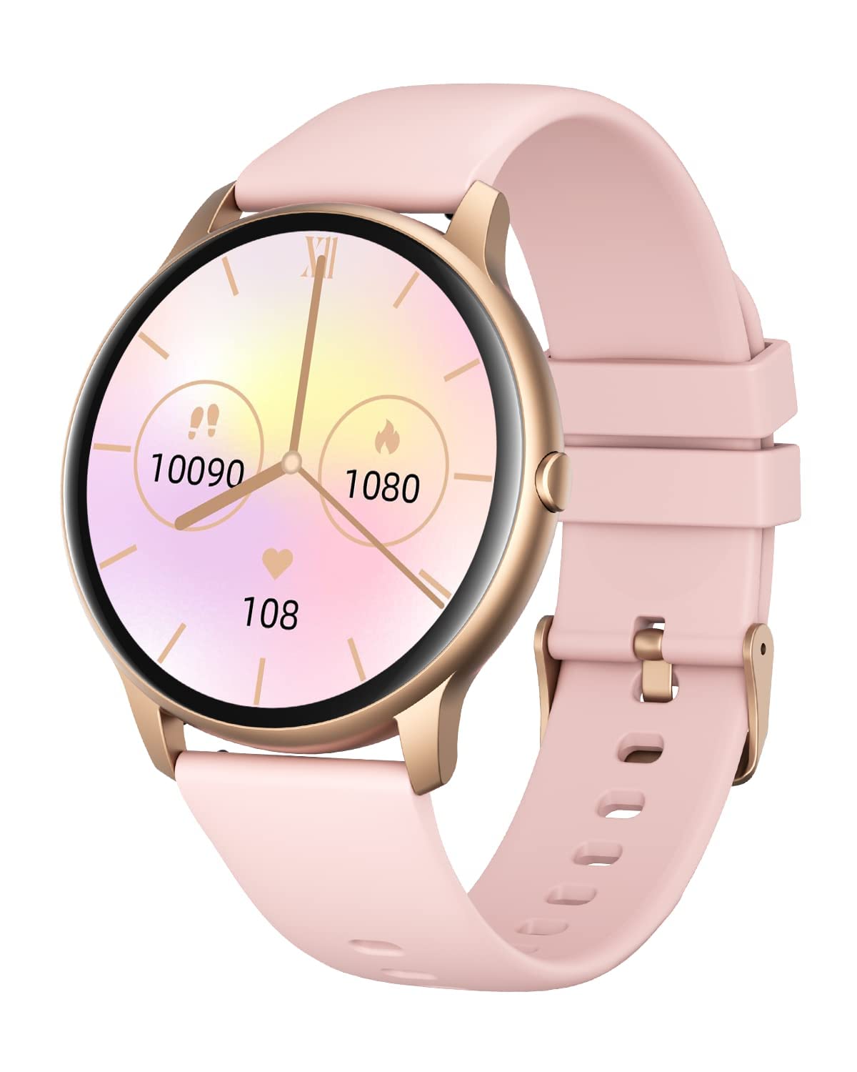 GRV Round Smartwatch for women and men with heart rate monitor, pedometer, sleep tracker, 7 days battery life, personalized watch face.