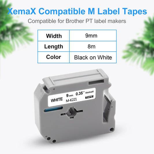 6 x XemaX Compatible M-K221S 9mm 3/8 Brother Replacement for Brother M-K221S M-K221 MK221S MK 221S Brother P-Touch 60 Tapes 9mm for Brother PT-65 PT-90 PT-80 PT-55 PT-60 PT-85 PT-M95, Black on White
