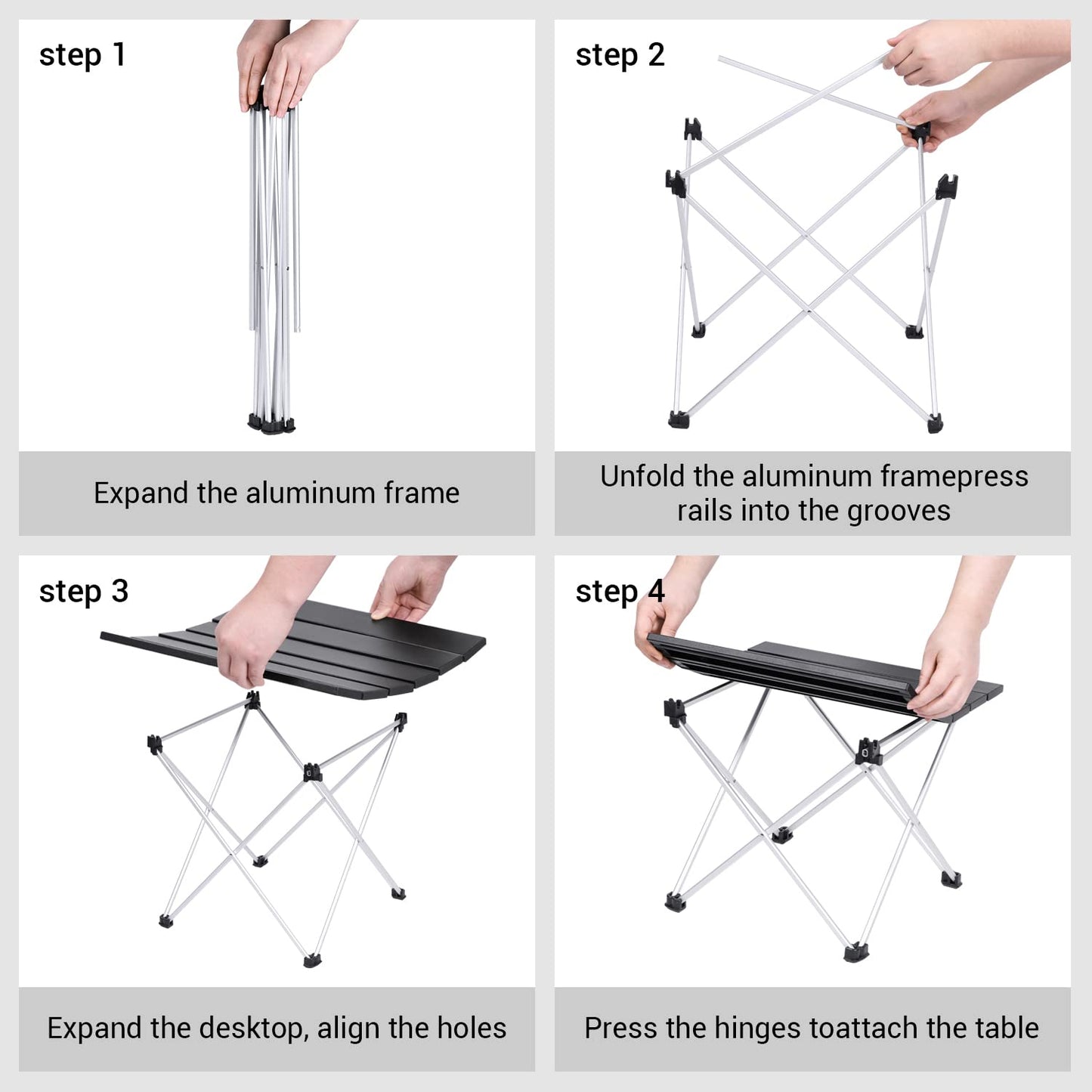Sportneer Camping Table, Folding Camping Table, Aluminium Camping Table Lightweight with Bag, Easy to Carry, Foldable Table Perfect for Picnic Cooking Garden Hiking Travel, Black, M