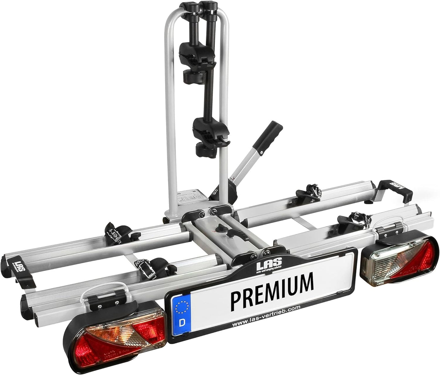 LAS 12011LAS Bike Carrier PREMIUM, suitable for E-bikes + EUFAB 16412 Universal Wall Mount for Bike Carriers