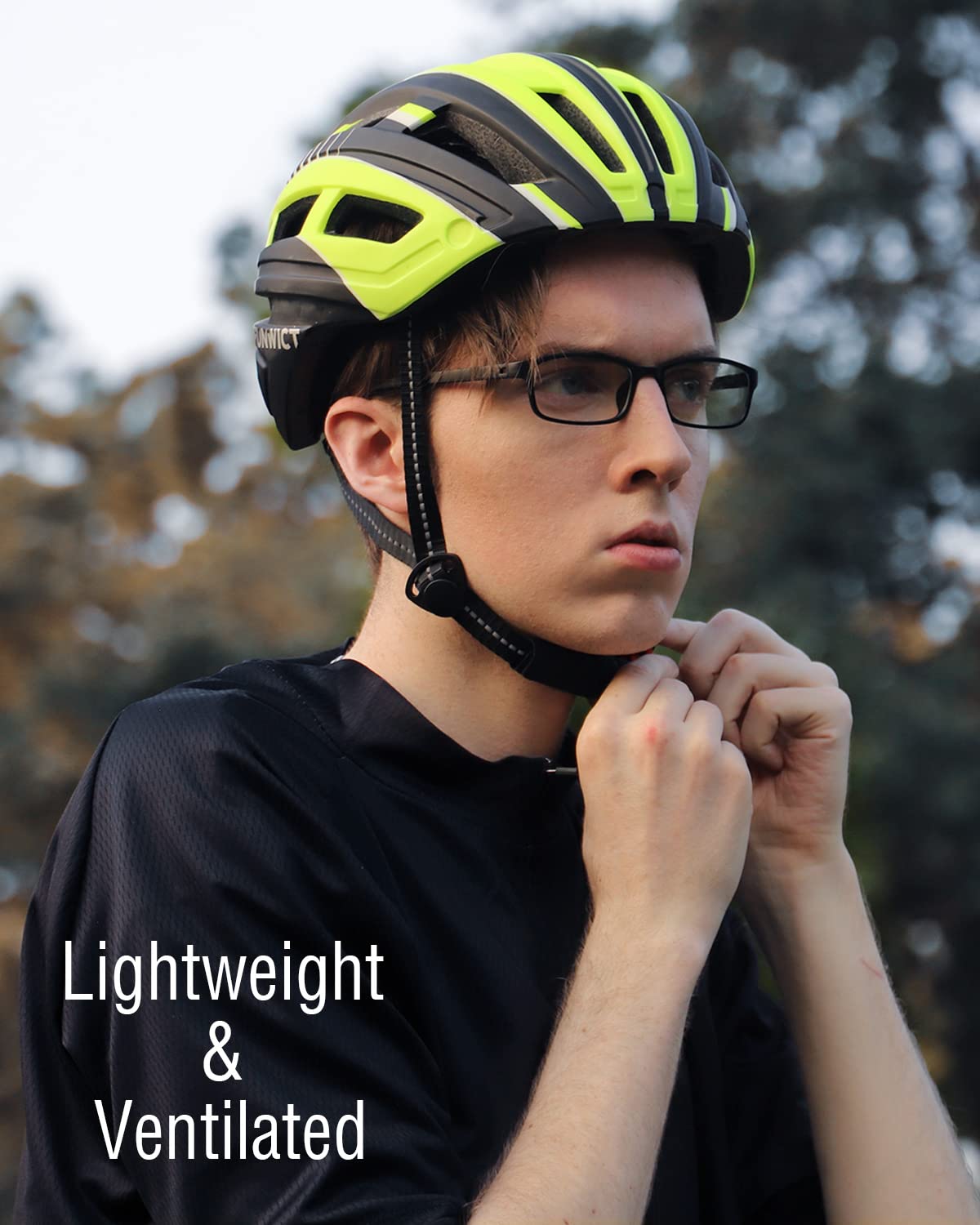 FUNWICT Bike Helmet Men Women Helmet Bike with Removable Magnetic Glasses and Inner Lining LED Rear Light Helmet with Visor for Cycling (BlackYellow)