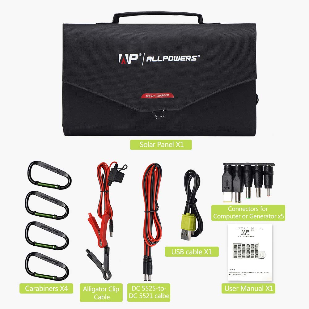 ALLPOWERS 100W Foldable Solar Panel Charger for Portable Power Station with 2 USB Ports Outdoor Solar Generator for Travel, Camping, and Garden