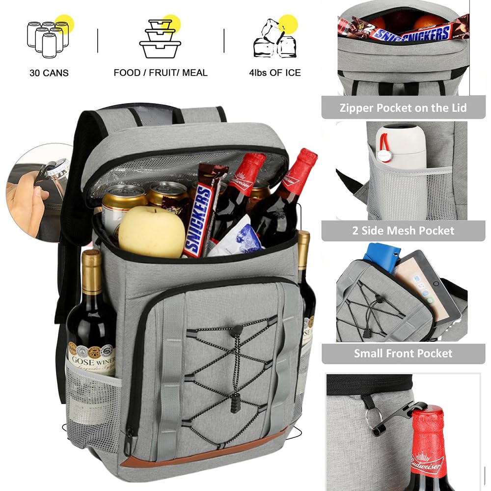 LANHUIYY Cool Backpack 30L Cooler Bag Backpack Thermo Backpack Picnic Backpacks Cool Bag Large Insulated Cooler Bag Men Women for Picnics/BBQs/Camping/Outings/Shopping (Dark Gray, 30L)