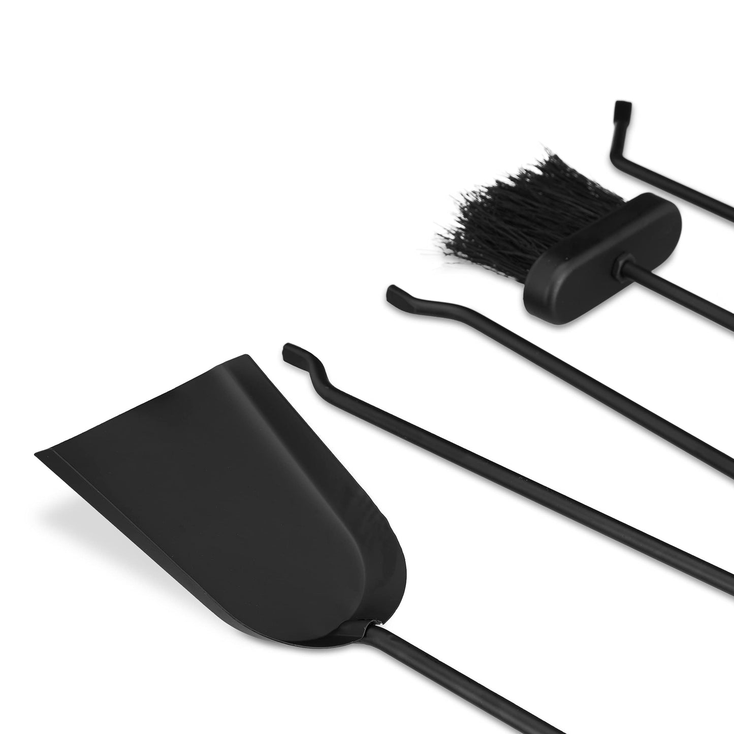 Relaxdays 5-piece fireplace tool set, fireplace accessory for hanging, with shovel, brush, poker, tongs, and holder, black, 68 x 20 x 20 cm.