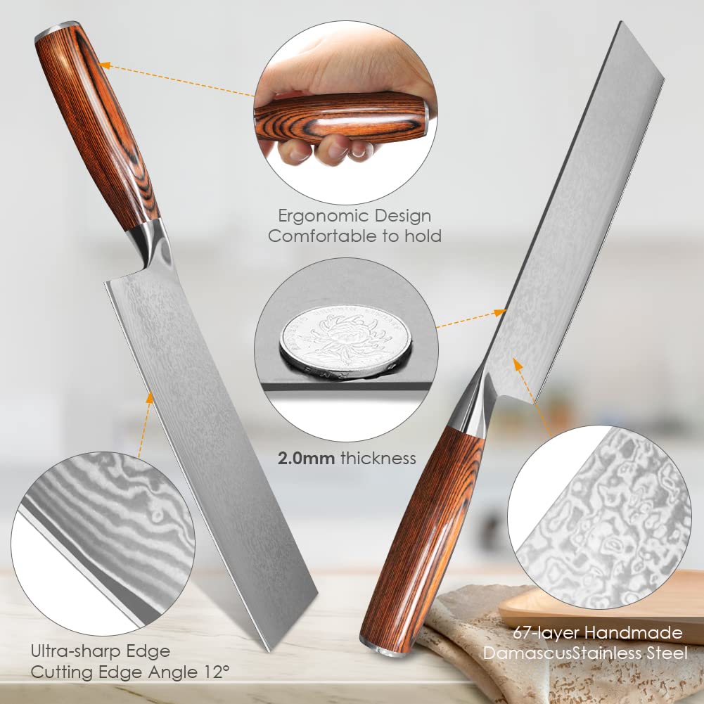 Home Safety Damascus Knife Sharp Damascus Chef's Knife - Professional Meat Knife made of authentic Damascus steel for kitchen - Hand-forged Cleaver, non-slip Pakkawood handle + Gift box