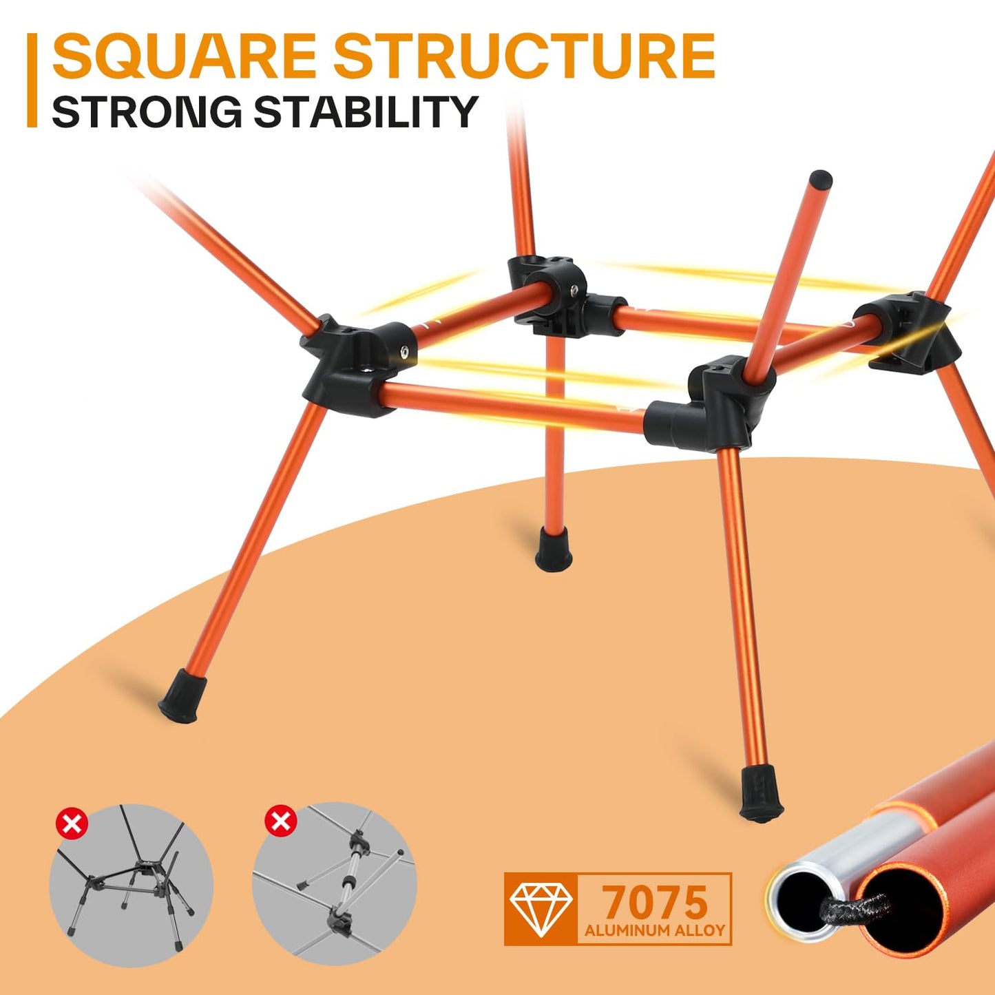 Sportneer folding camping chair is lightweight and portable, supporting up to 150kg. Compact and easy to carry with a carrying bag, perfect for picnics, outdoor activities, and hiking. Available in orange.