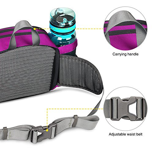Waterfly waist pack with bottle holder, for hiking, camping, climbing, biking, or running, pink