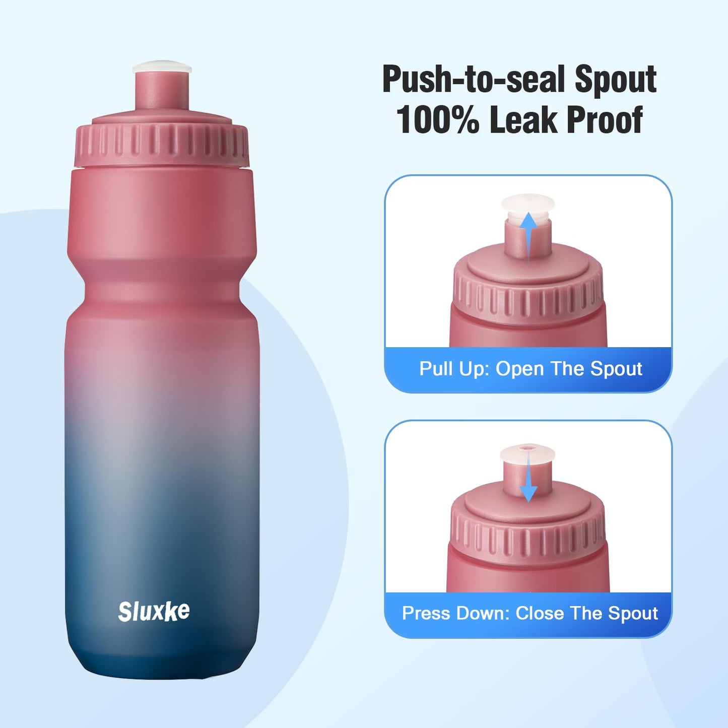 SLUXKE 1L Bike Water Bottle 2 Pack, Easy Squeeze Bicycle Bottles 1000ml BPA Free, No Odor, Leakproof, Suitable Racing Bike Bottle for Outdoor, Fitness, Cycling, Running