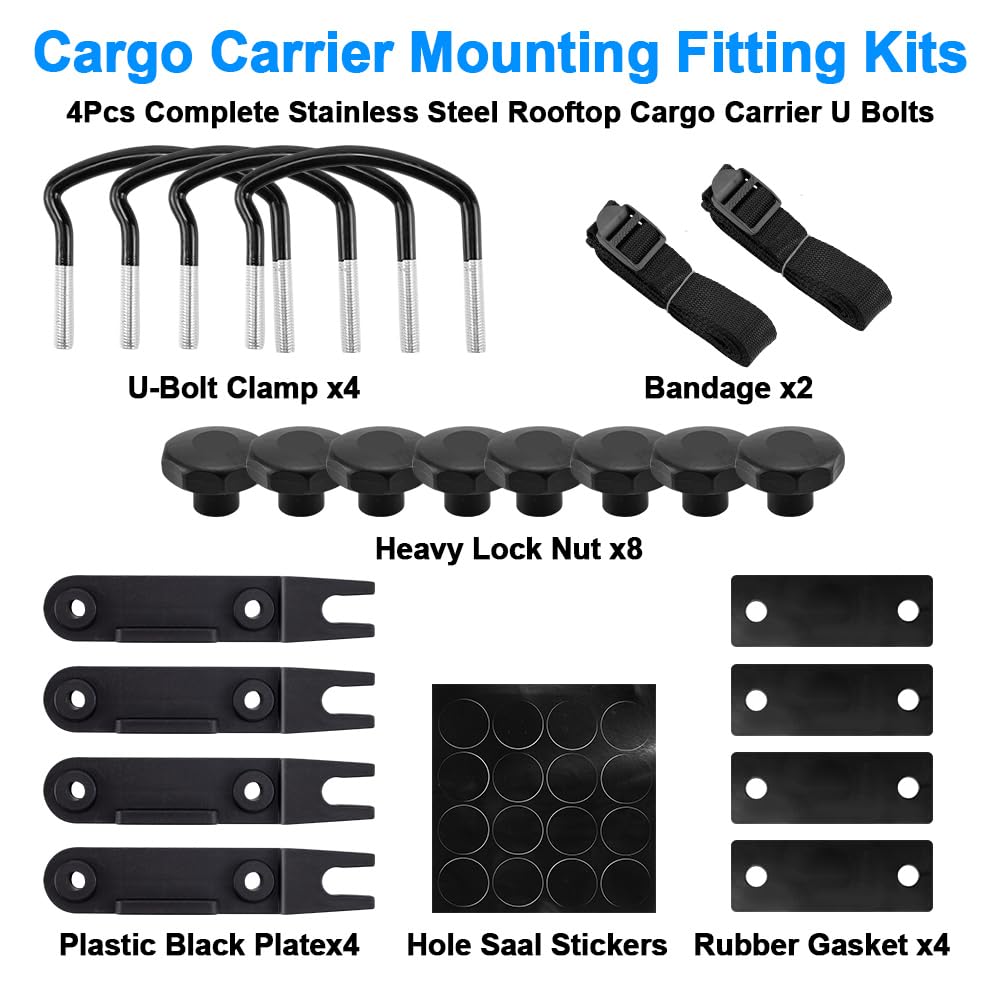 Abnaok 4 Piece Universal Roof Box Mounting U-Bolts, Roof Box Holder Mounting, Stainless Steel U-Bolt Installation Accessories