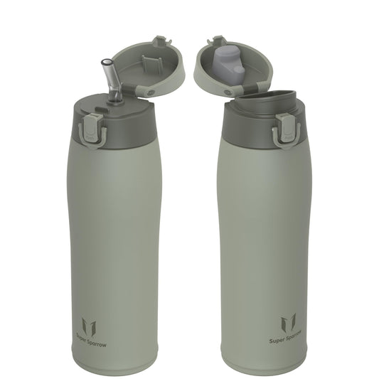 Super Sparrow Stainless Steel 18/8 Water Bottle - Drinking Cup - 750ml - BPA-Free, Leakproof Thermos Flask, Water Bottles for Sports, On the Go, School, Outdoor, Office, Home