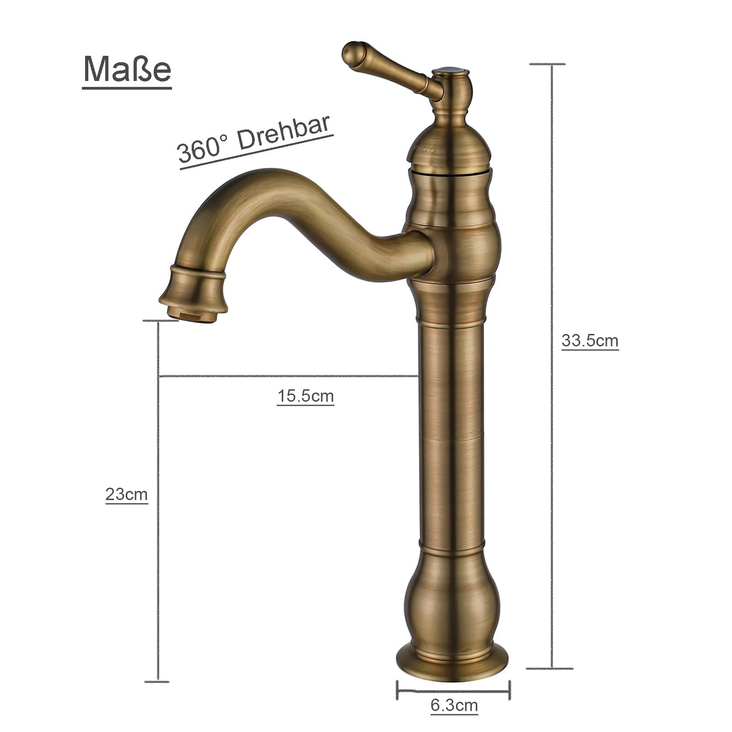 FWZZQ Bathroom Faucet Antique Brass, Bathroom Sink Faucet High 360° Rotatable, Retro Basin Faucet, Single Lever Mixer Tap Bathroom Faucet High Spout for Bathroom