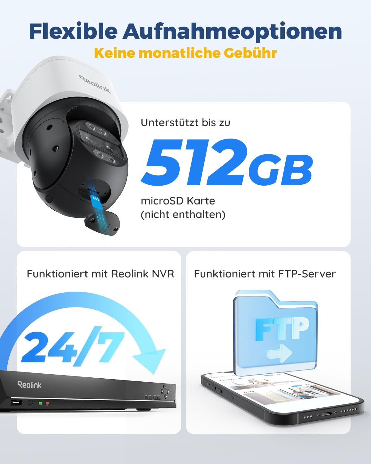 Reolink 4K 8MP PTZ PoE outdoor surveillance camera with dual-lens, 6X hybrid zoom, 355°/90° pan/tilt, auto-tracking, color night vision, person/vehicle/pet detection, 2-way audio, TrackMix PoE.