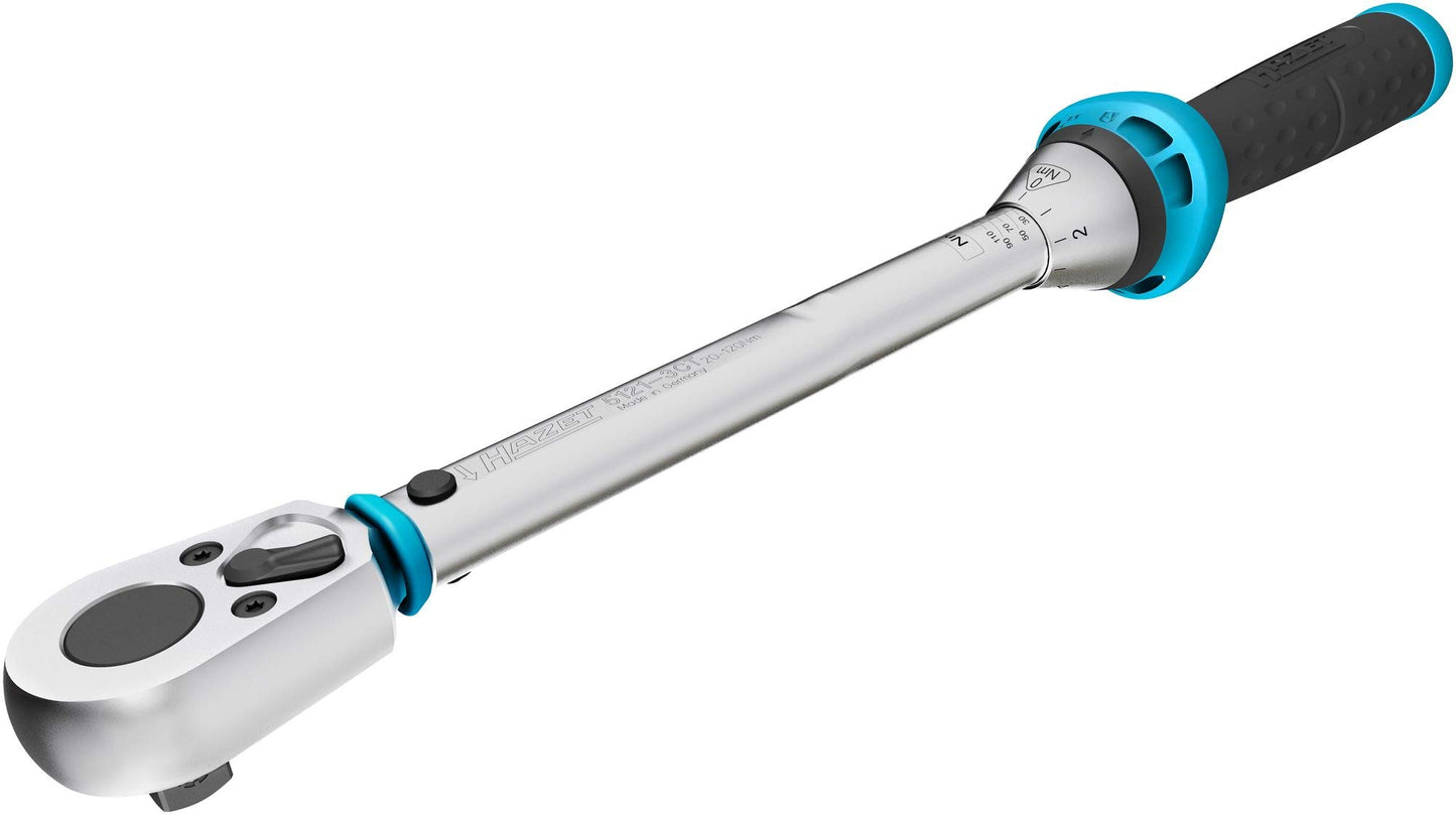 Hazet torque wrench 5121-3CT I Drive: Square 12.5 mm (1/2 inch), Tolerance: 3%, 32 teeth (operating angle 11.25 degrees) I Reversible ratchet for car and bicycle I 421 mm