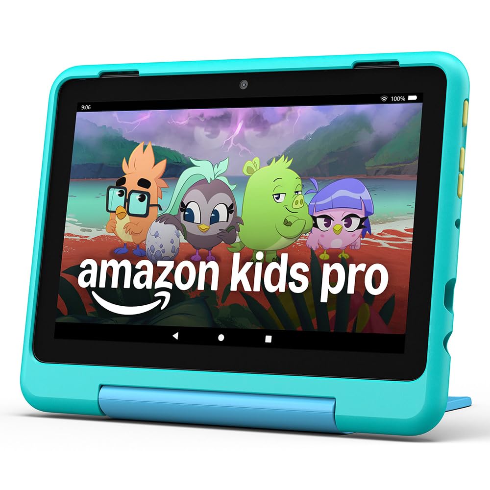 Amazon Fire HD 8 Kids Pro Tablet (Latest Generation), for kids ages 6-12. 3 GB RAM, 8-inch HD screen, ad-free content, parental controls, 13-hour battery life, 32 GB, aquamarine (2024)