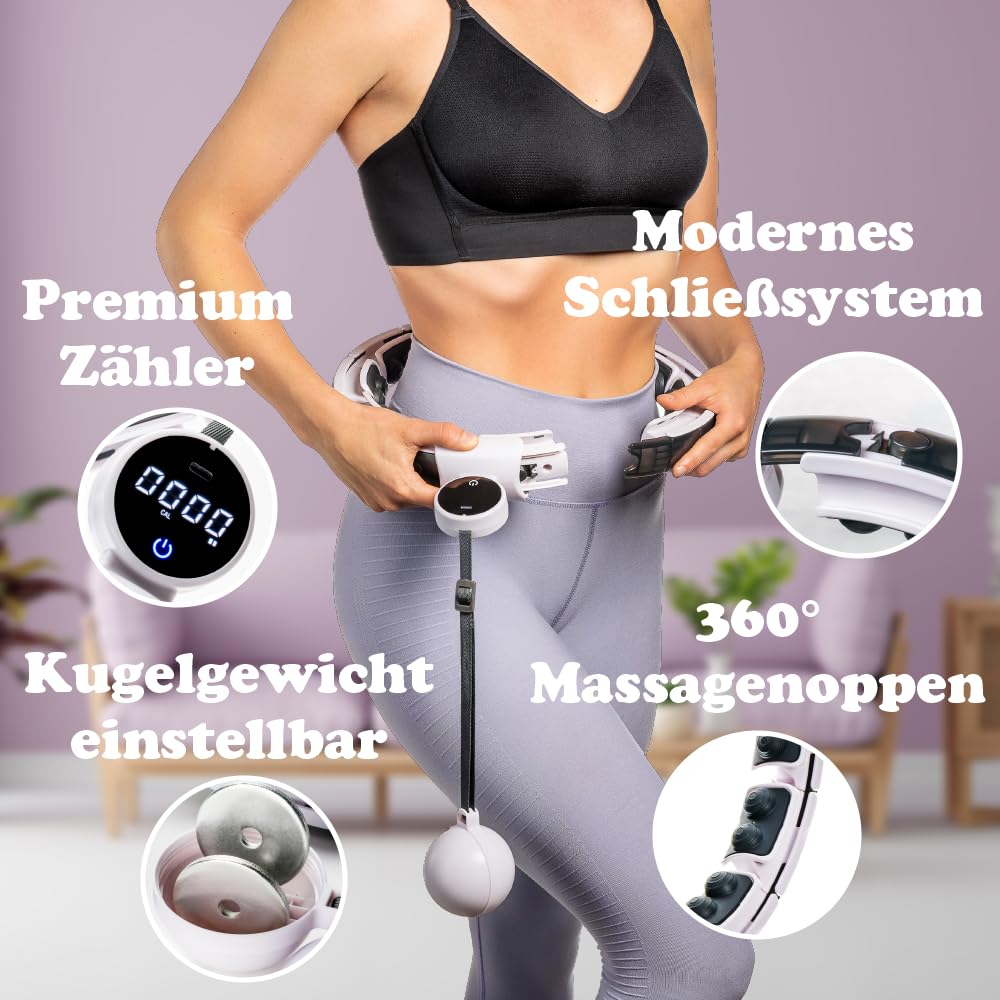 Bellage® Smart Hula Hoop for Adults and Beginners - Hula Hoop with Weighted Ball and Counter - Hullahub Hoop for Weight Loss with Fun Workout - Hoola Hoop Hoop