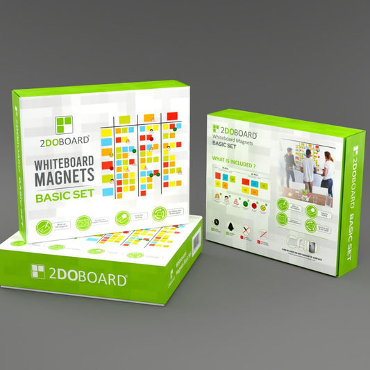 2DOBOARD Scrum and Kanban Board Set for Whiteboard - Writable magnets, magnetic lines, avatar, danger, and smiley magnets for labeling - Basic set 122 pieces