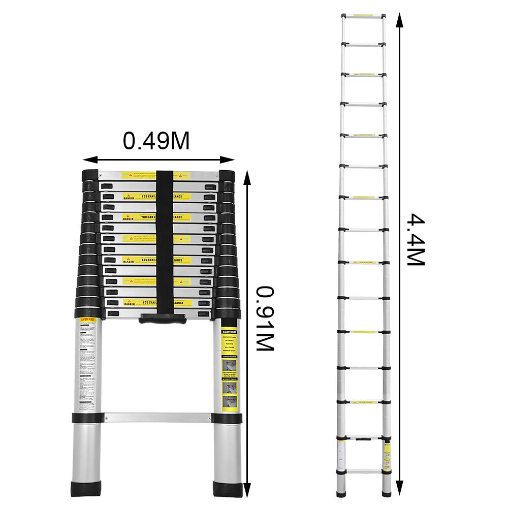 Owlike 4.4M Telescoping Ladder - Non-slip Multifunctional Ladder 150 kg Load Capacity - Aluminum Ladder Household ladder for house repairs decoration wall painting - Extendable Stepladder - Foldable Ladder