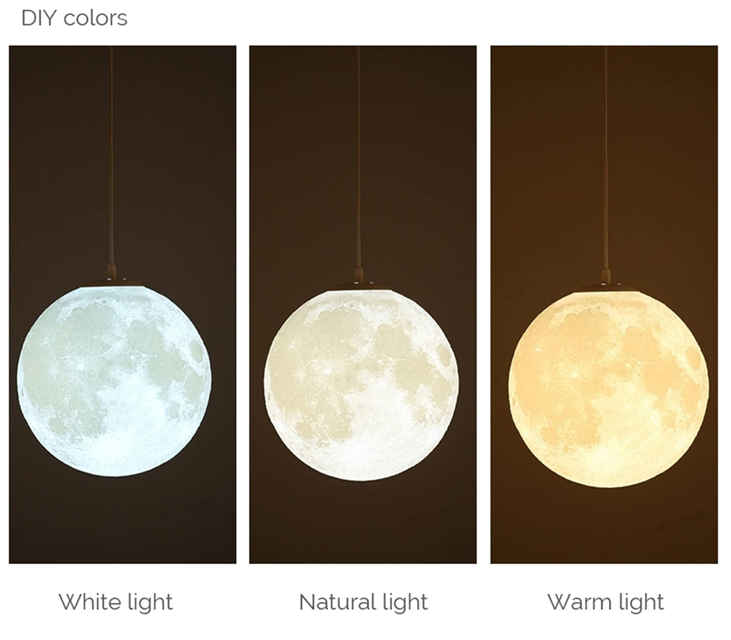 KRIPINC 3D Printing Ceiling Lamp Moon, Creative Pendant Light Moon, Moon Lamp Ceiling Light, Adjustable Height E27 Planet Lamp for Kids' Room Bedroom Living Room Restaurant Bar, Diameter 22cm