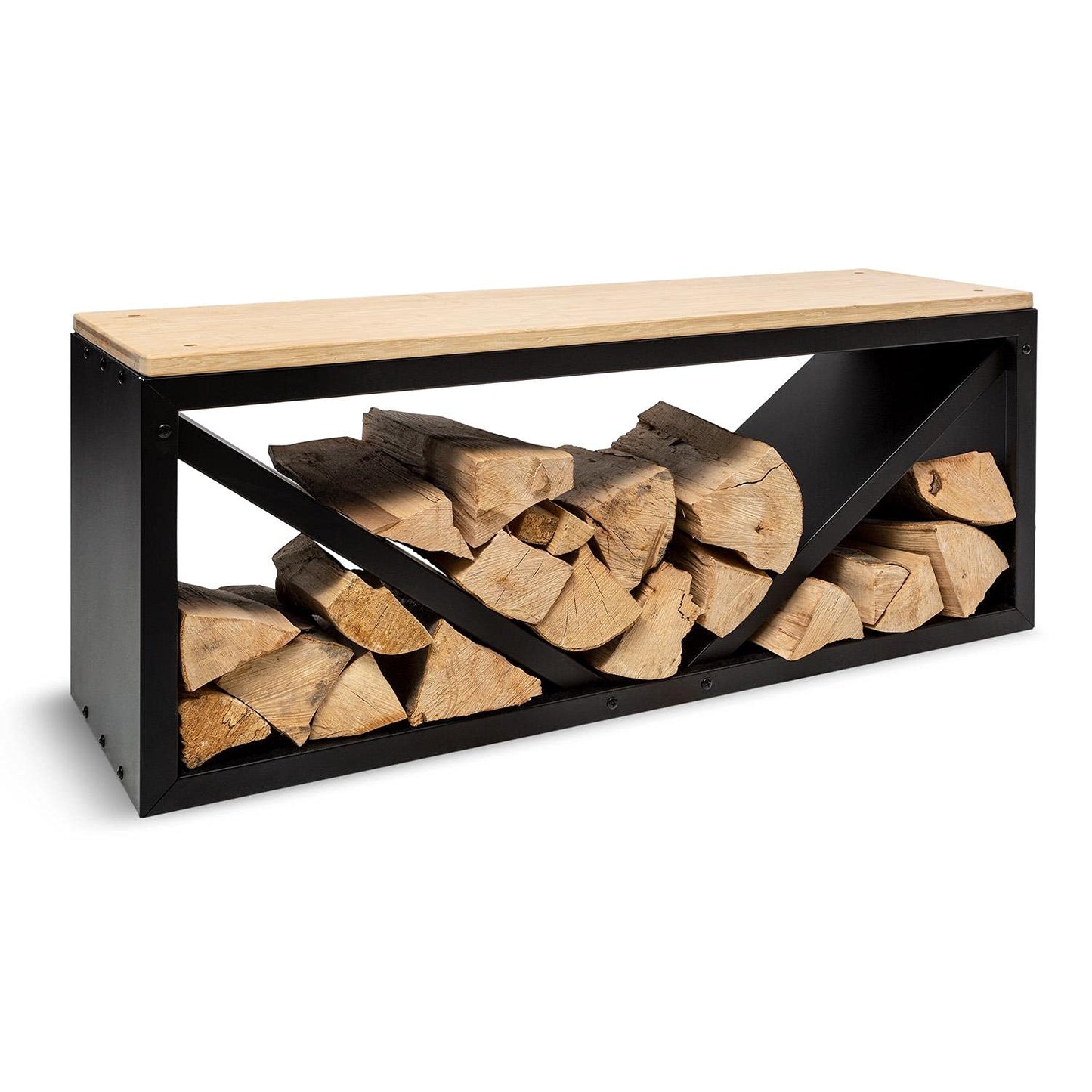 Blumfeldt Kindlewood, practical wooden storage, steel storage box, rustic bamboo top, 104x40x35cm, rust color.