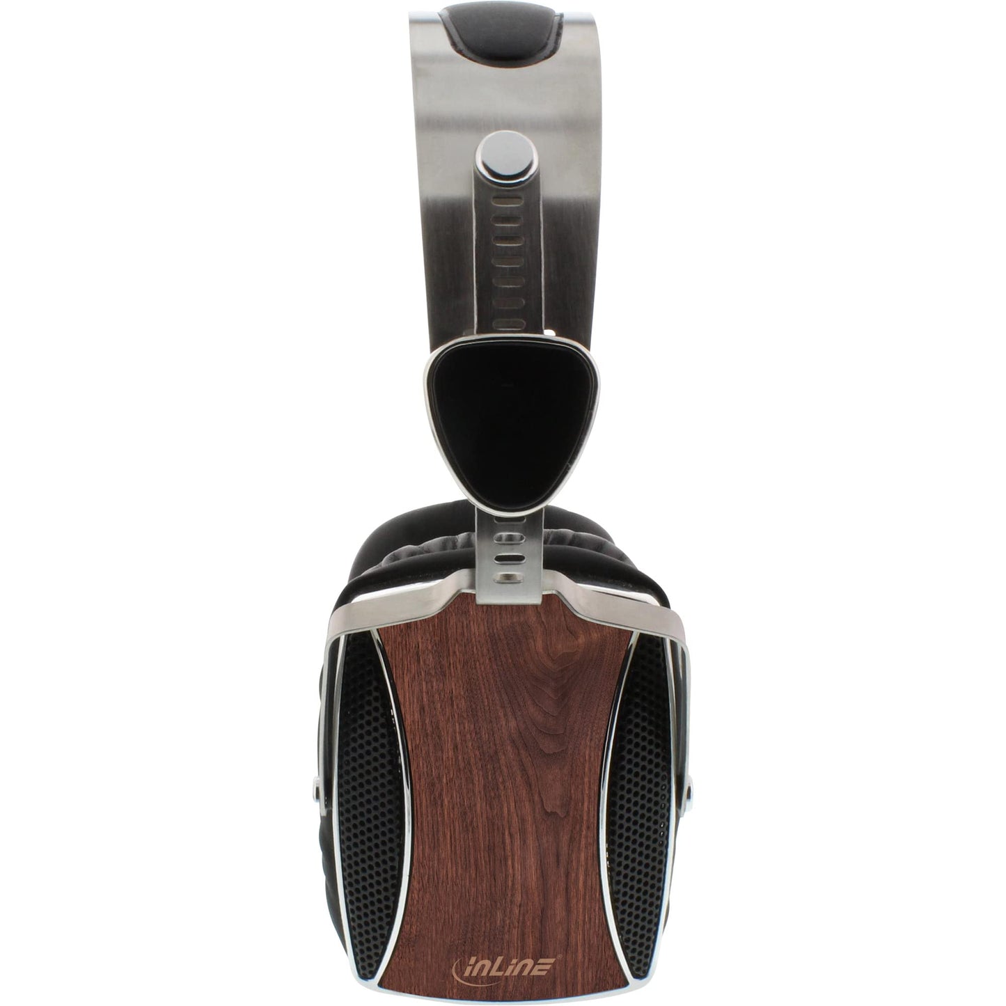 InLine 55358 wood on-ear, headset with cable microphone and function button, walnut real wood, black