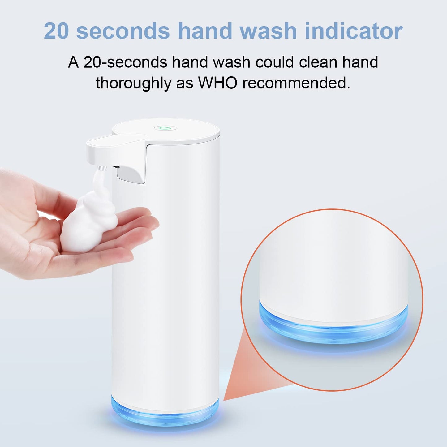Automatic stainless steel foam soap dispenser LAOPAO Soap Dispenser Set IPX5 Waterproof USB-C Recharge with sensor infrared motion sensor for kitchen & bathroom (White)